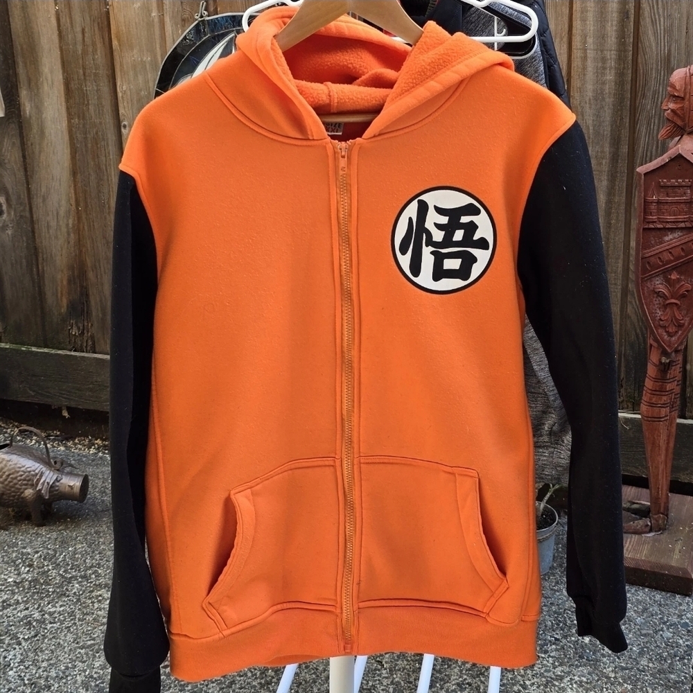 Dragon Ball Z Jacket Men 2XL Hoodie Full Zip Goku Kanji Sweatshirt Anime